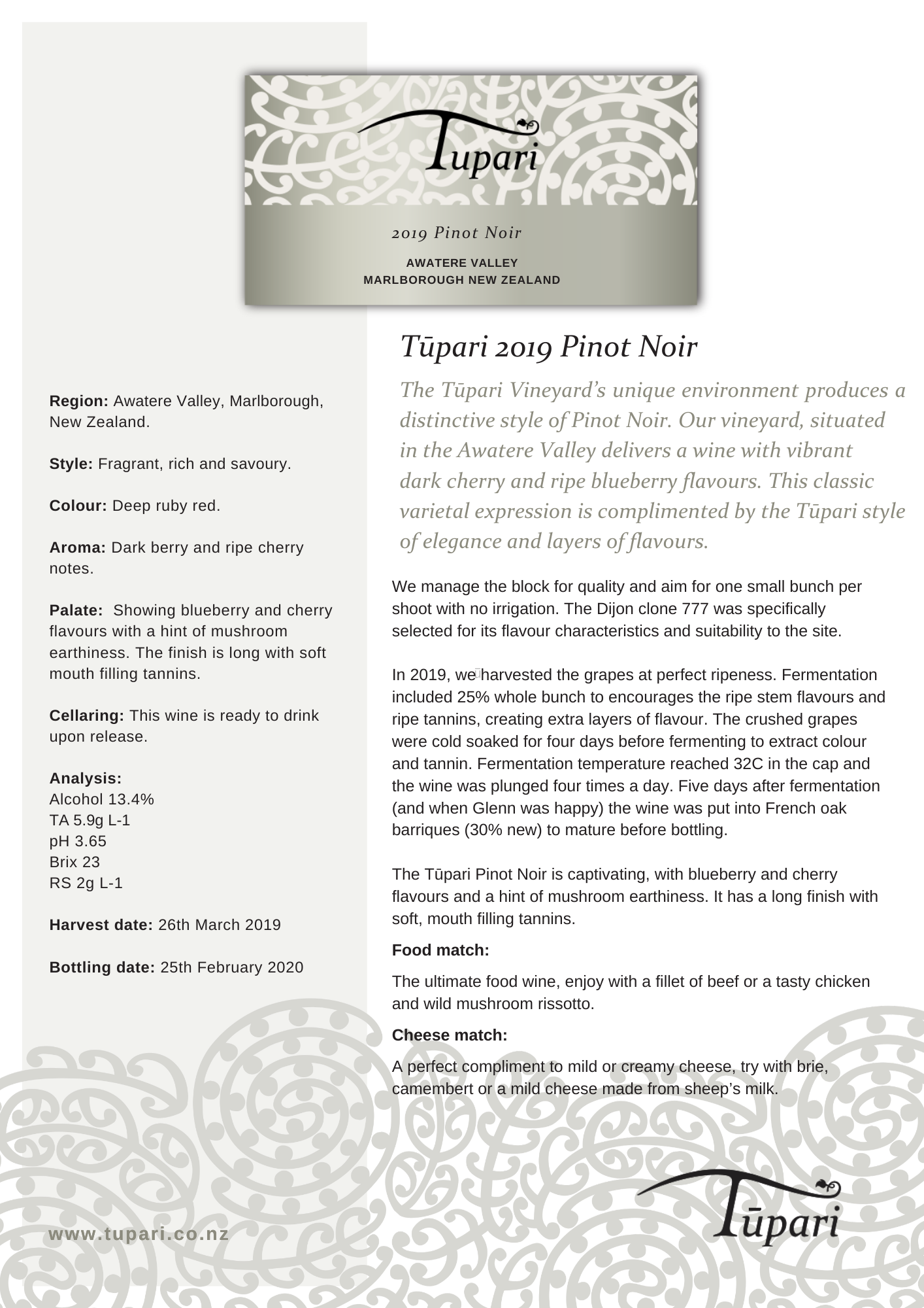 Tūpari Pinot Noir 2019