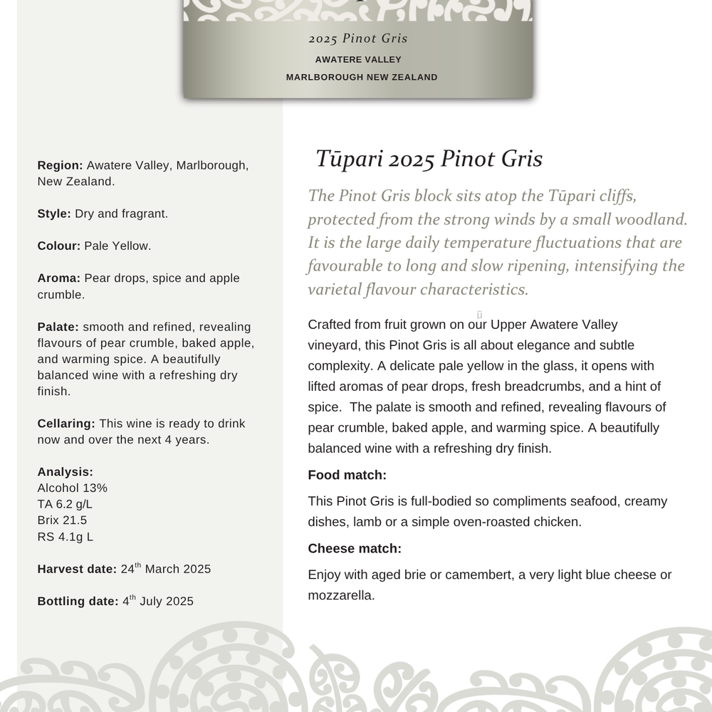 Tūpari Pinot Gris 2025