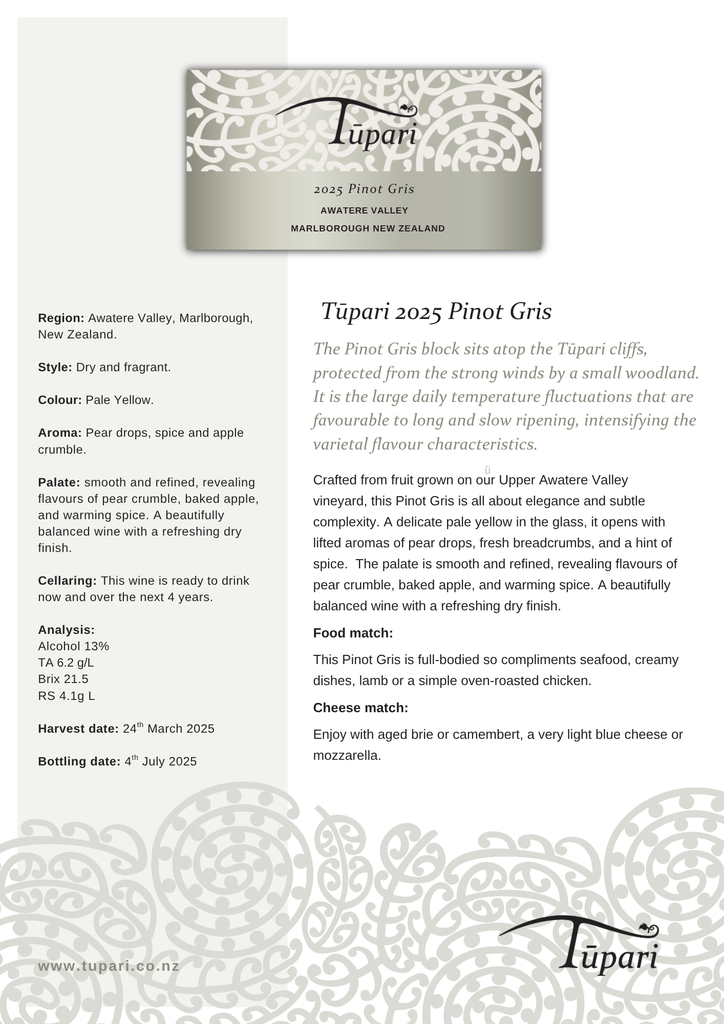 Tūpari Pinot Gris 2025