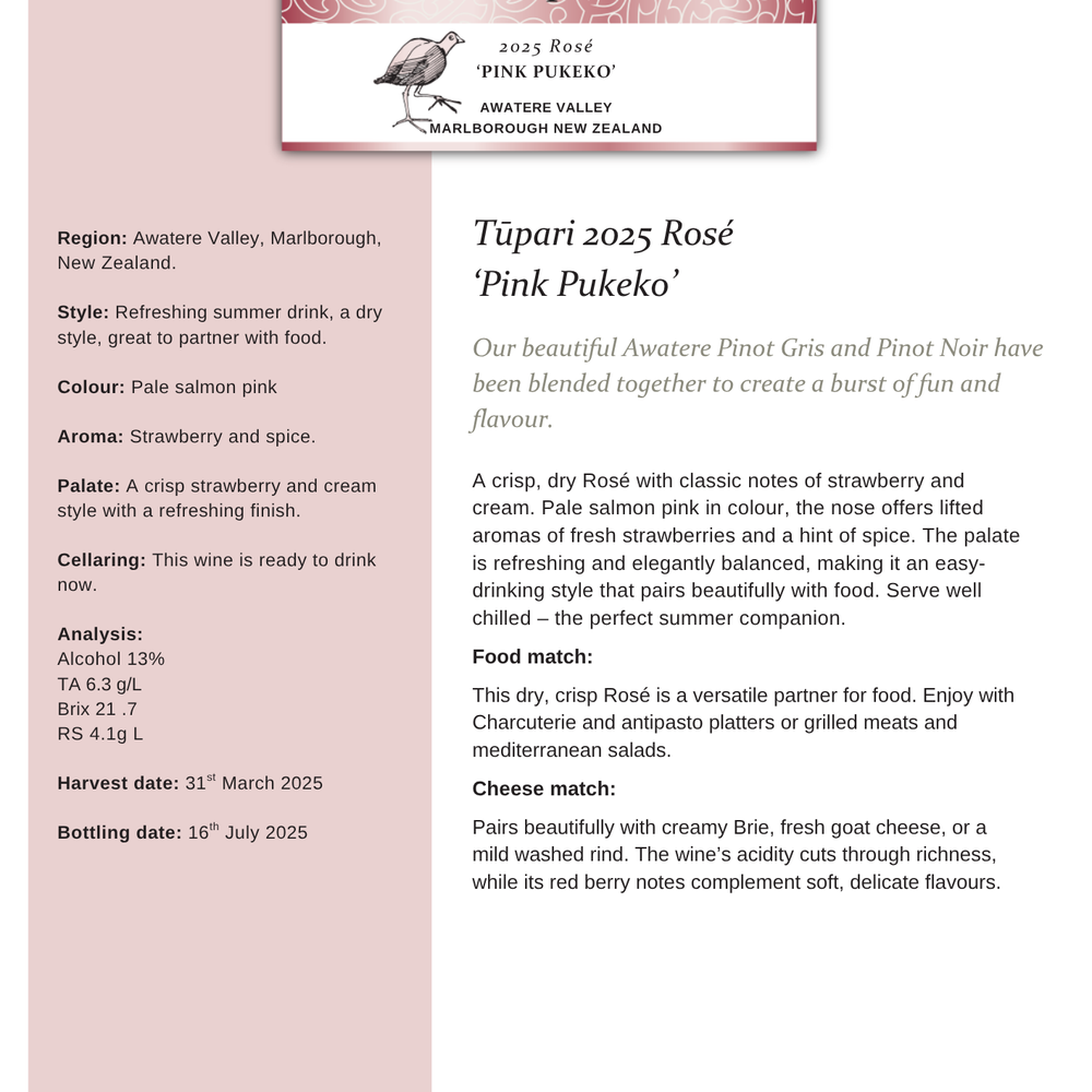 Tūpari ‘Pink Pukeko’ Rosé 2025