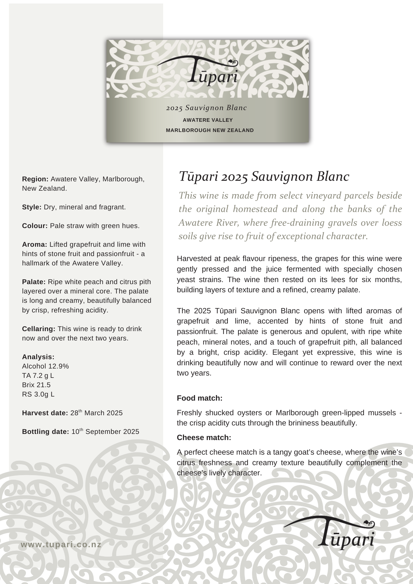 Tūpari Sauvignon Blanc 2023